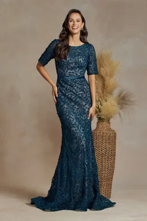 1/2 Sleeves Mermaid Embroidered Lace Long Mother of the Bride Dress NXJQ506