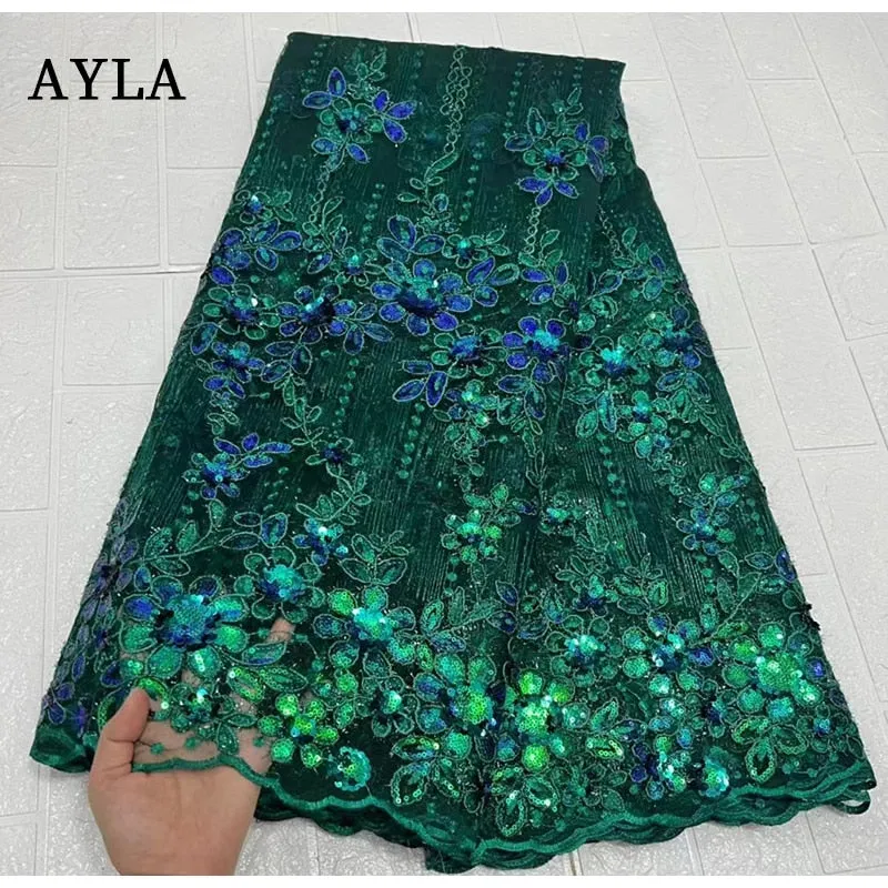 African High Quality Lace Fabric 2023 White French Net Sequins Fabric Sewing Embroidered Lace in Tulle Nigeria Fabric 5 Yards