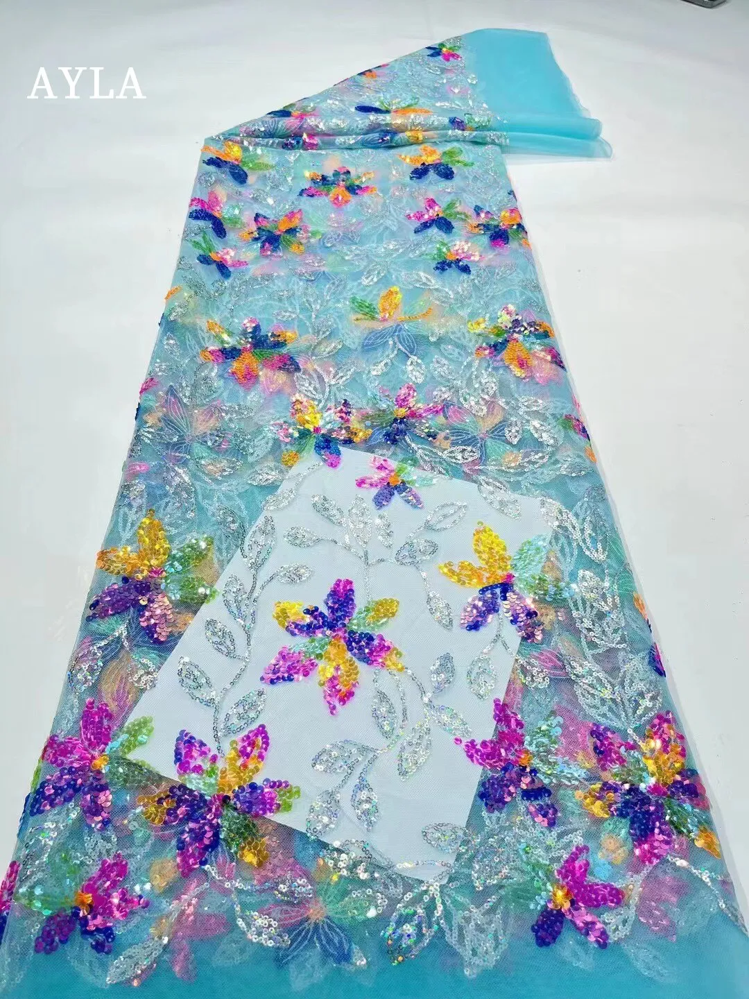 African High Quality Lace Fabric 2023 White French Net Sequins Fabric Sewing Embroidered Lace in Tulle Nigeria Fabric 5 Yards