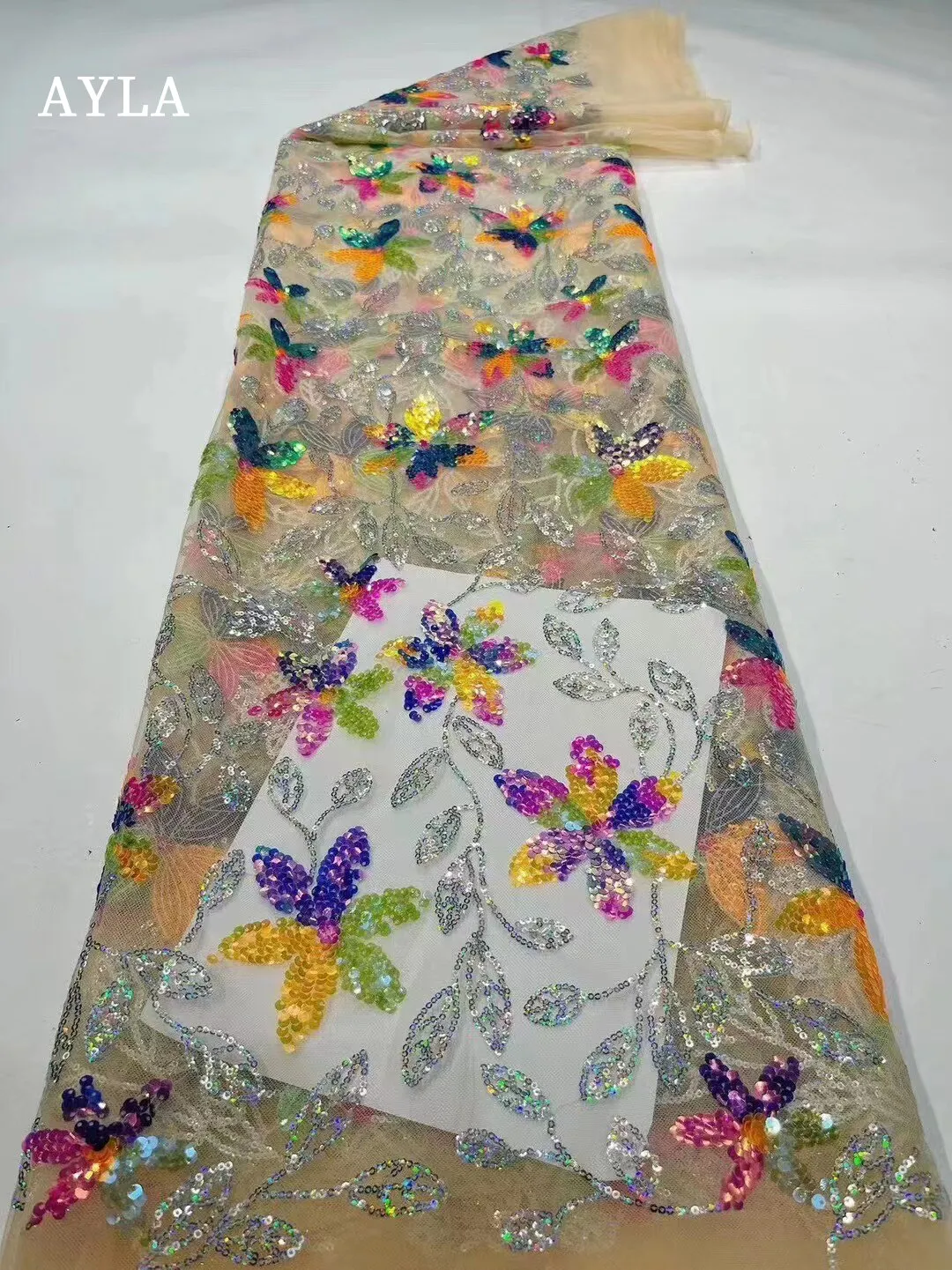 African High Quality Lace Fabric 2023 White French Net Sequins Fabric Sewing Embroidered Lace in Tulle Nigeria Fabric 5 Yards