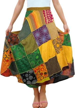 Agan Traders Women's 2025 Summer Boho Maxi Skirt for Fall Patched Tie Up High Waisted Long Skirt Bohemian Wrap Cover Up