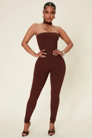 All Choked Up Snatched Jumpsuit - Chocolate