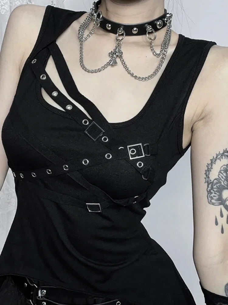Alt Gothic Punk Sleeveless Black Dress
