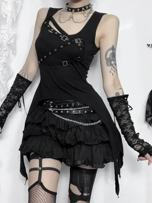 Alt Gothic Punk Sleeveless Black Dress