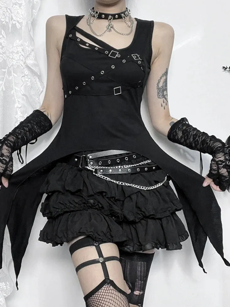 Alt Gothic Punk Sleeveless Black Dress