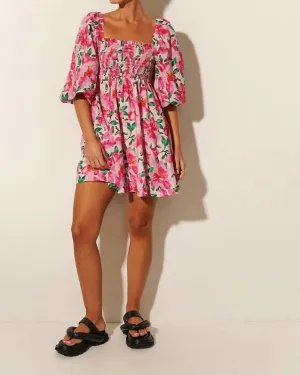 Antonia Shirred Mini Dress in Pink | Pink