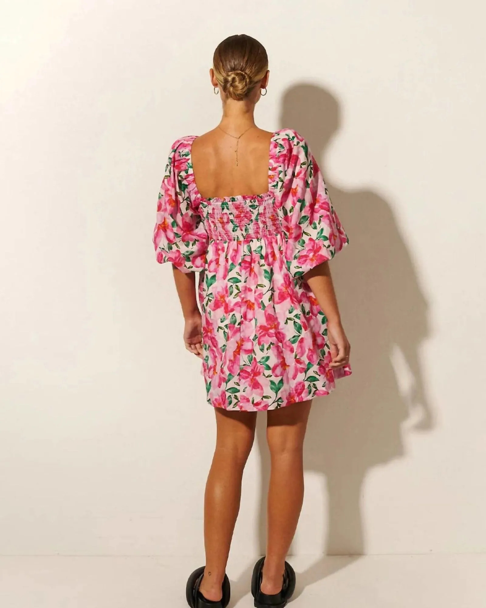 Antonia Shirred Mini Dress in Pink | Pink