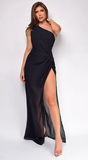 Avani Black Chiffon Side Slit Maxi Dress