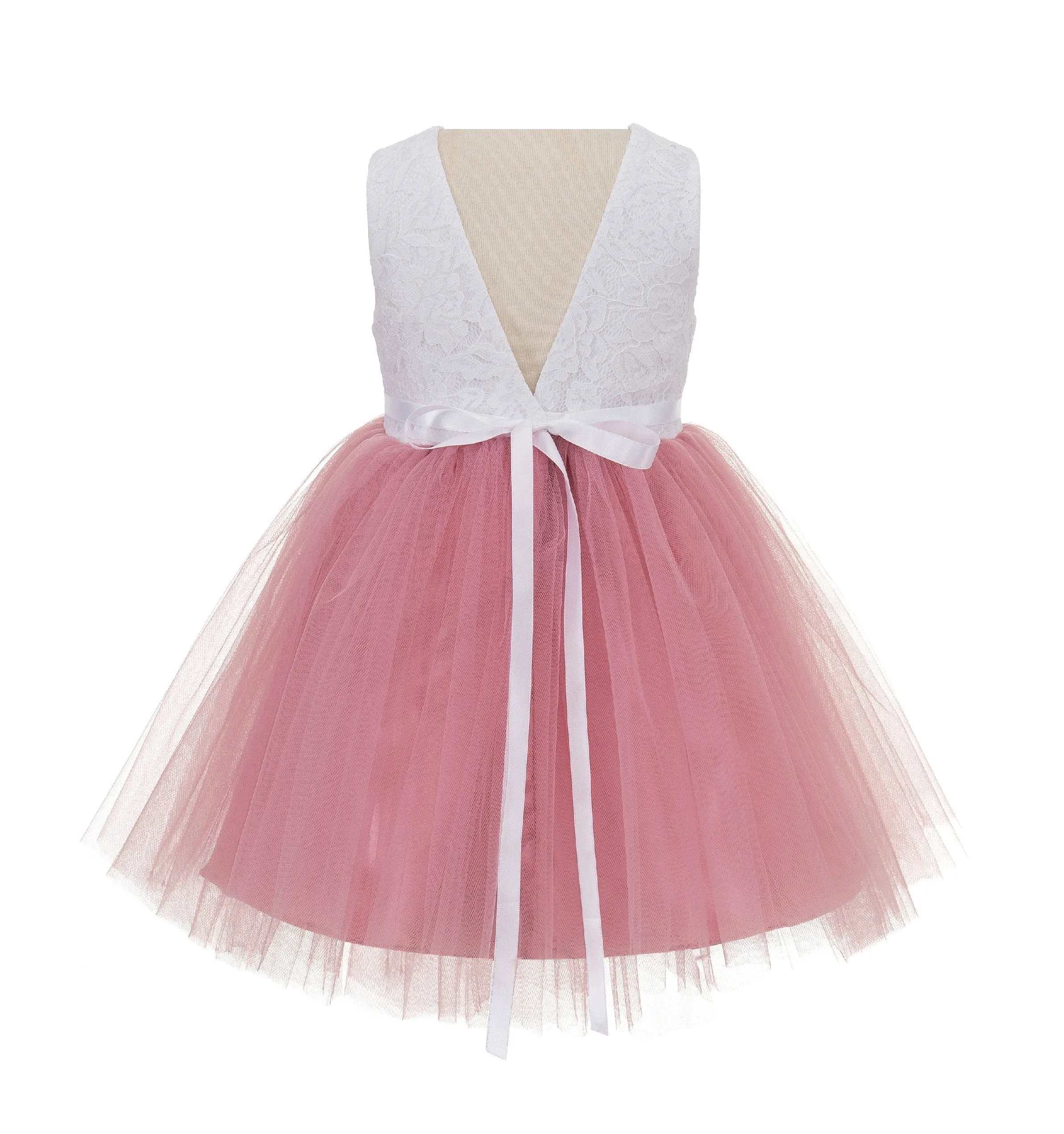 Backless V-Back Lace Flower Girl Dress Holy Baptism Wedding Reception Social Events Birthday 206R2