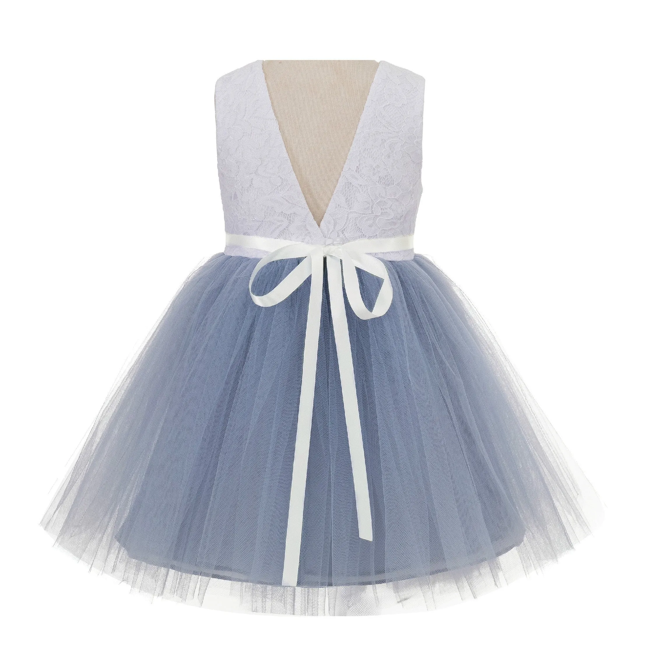 Backless V-Back Lace Flower Girl Dress Holy Baptism Wedding Reception Social Events Birthday 206R2