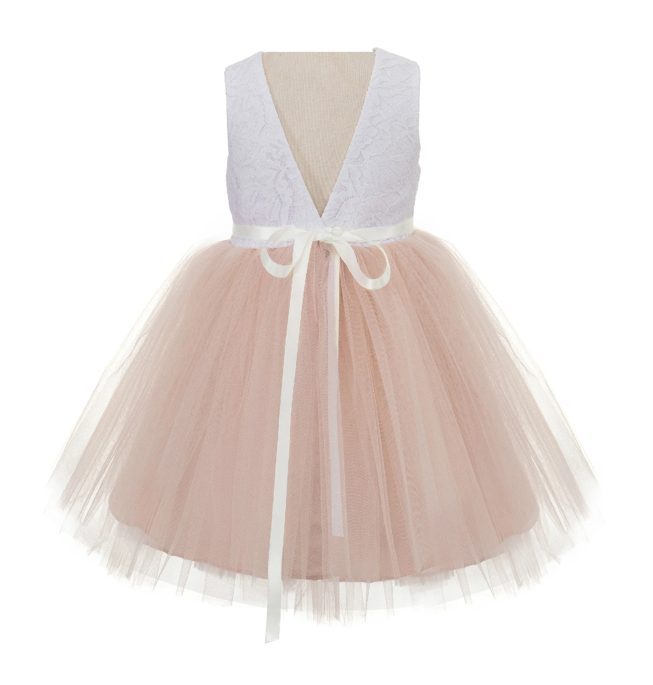 Backless V-Back Lace Flower Girl Dress Holy Baptism Wedding Reception Social Events Birthday 206R2