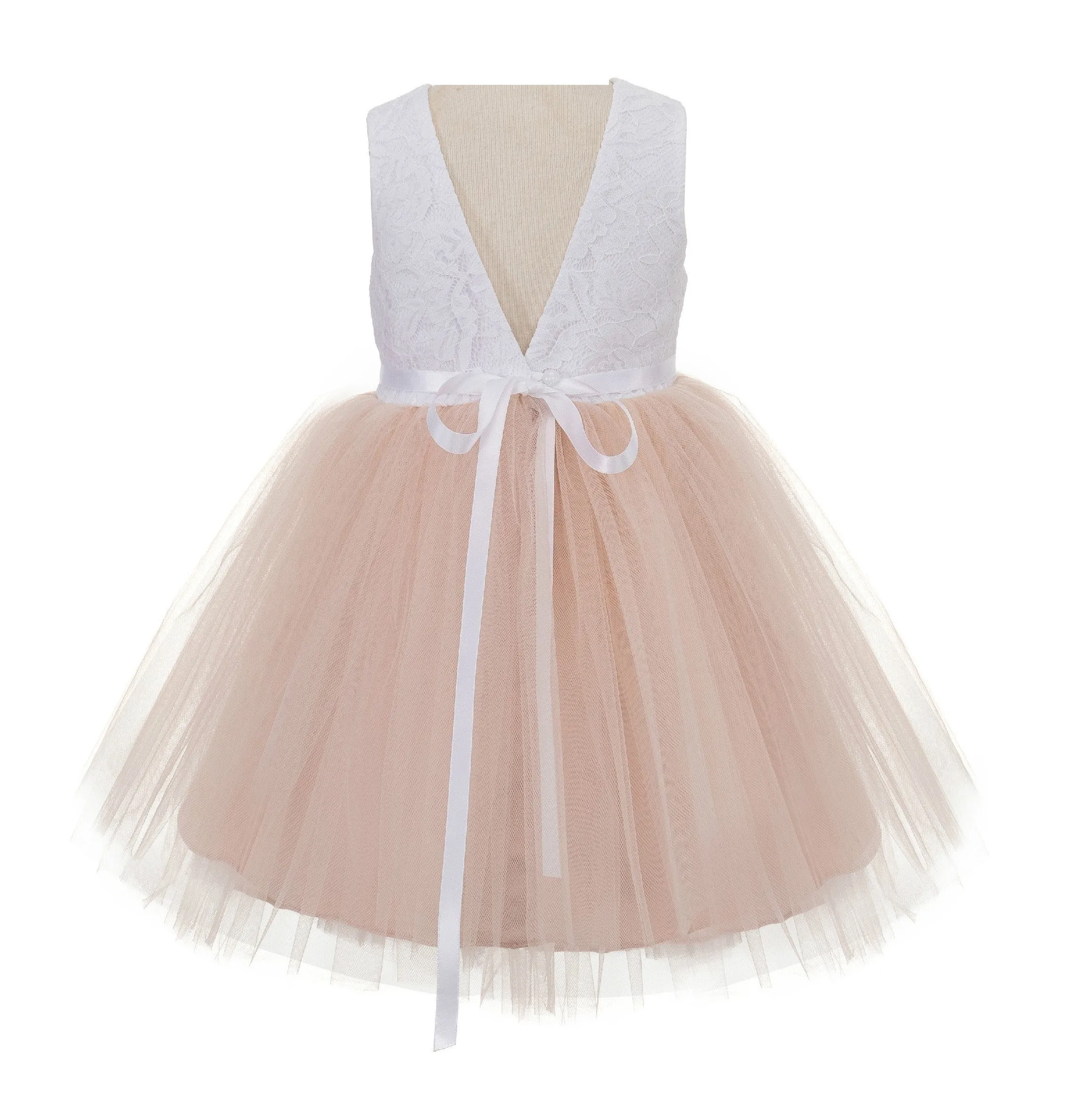 Backless V-Back Lace Flower Girl Dress Holy Baptism Wedding Reception Social Events Birthday 206R2