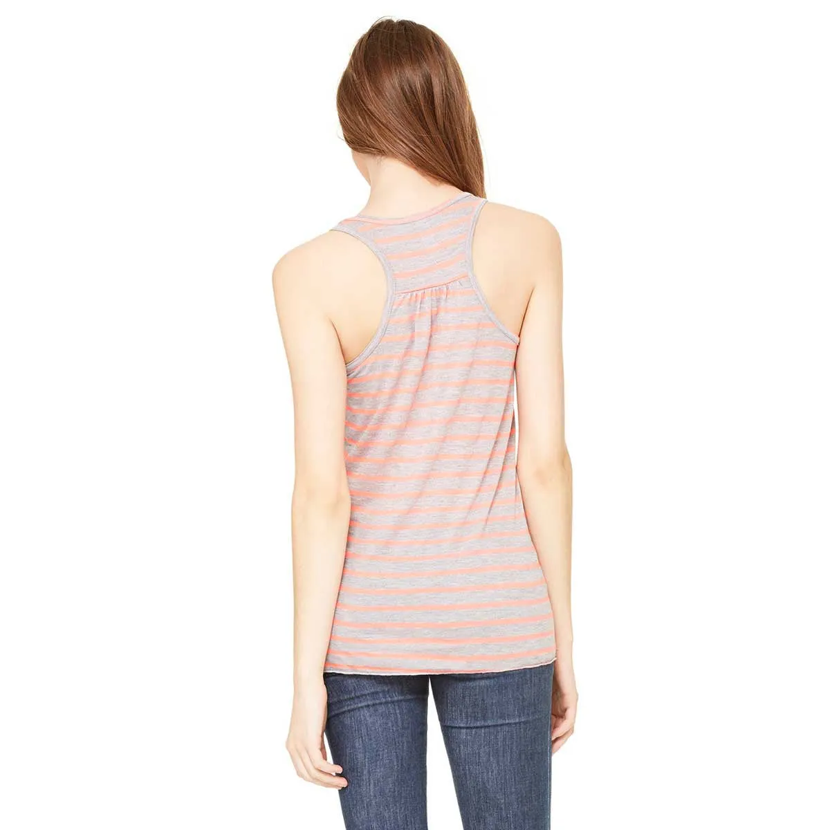Bella   Canvas Women's Athletic Heather/Neon Pink Flowy Racerback Tank