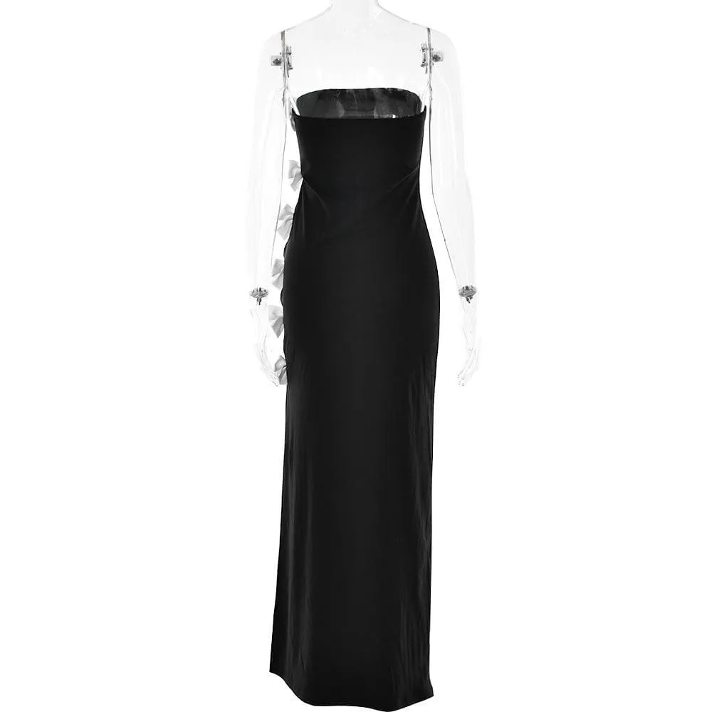 BerriesJam - Bowknot Contrast Slit Backless Tube Maxi Dress