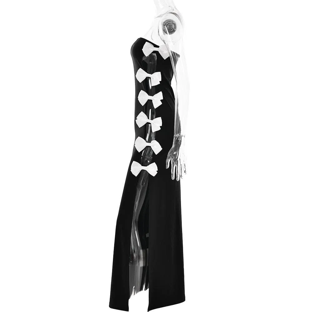 BerriesJam - Bowknot Contrast Slit Backless Tube Maxi Dress