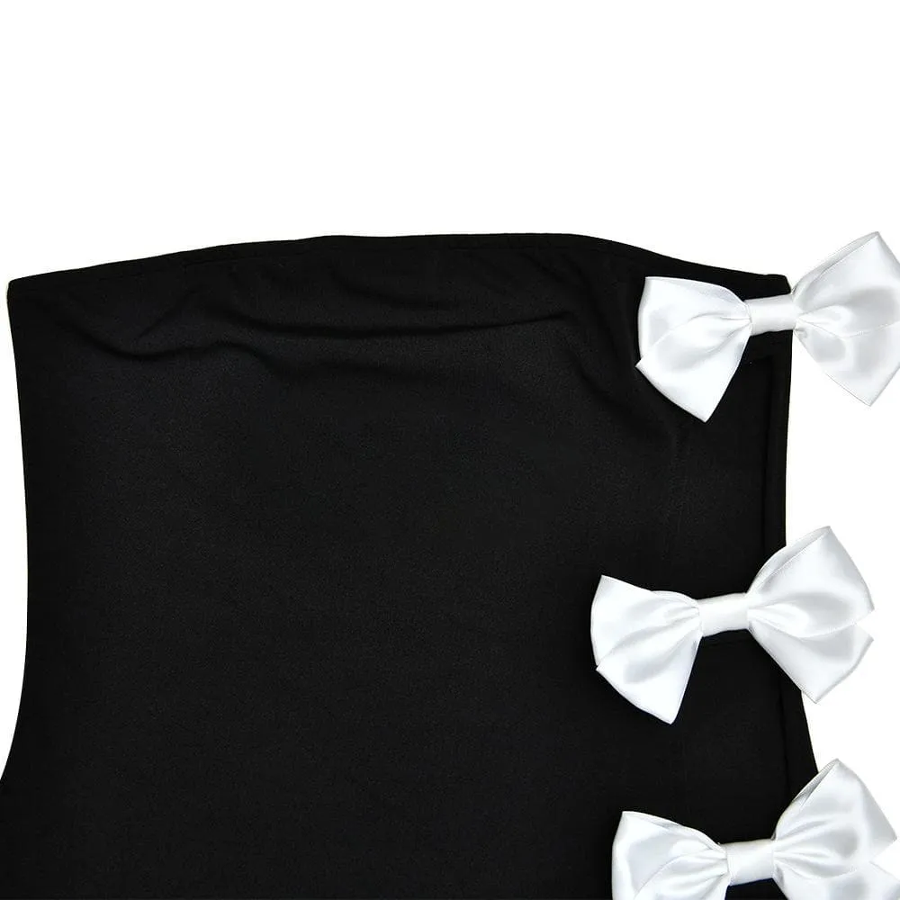 BerriesJam - Bowknot Contrast Slit Backless Tube Maxi Dress