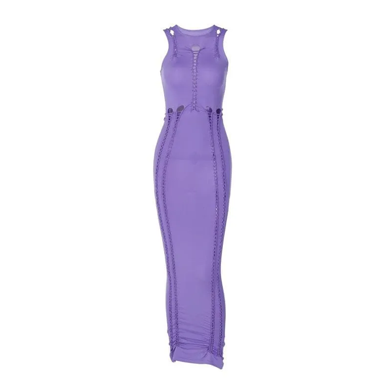 BerriesJam - Crewneck Sleeveless Hollow Out Ruched Cut Out Maxi Dress
