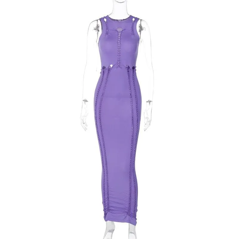 BerriesJam - Crewneck Sleeveless Hollow Out Ruched Cut Out Maxi Dress