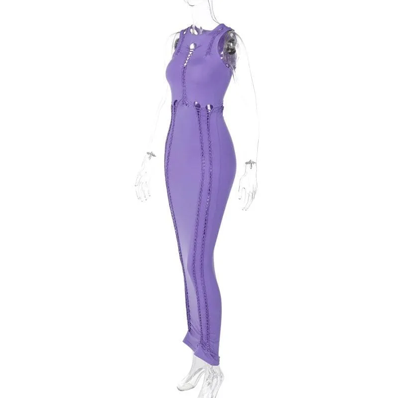 BerriesJam - Crewneck Sleeveless Hollow Out Ruched Cut Out Maxi Dress