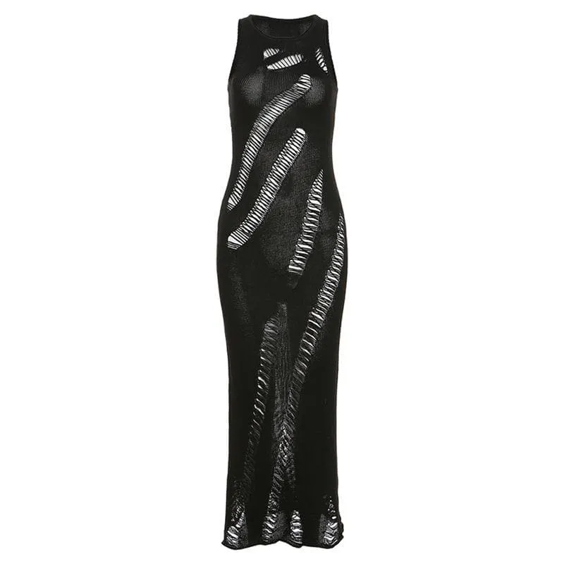 BerriesJam - Crochet Hollow Out Sleeveless Irregular Cut Out Maxi Dress