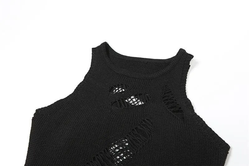 BerriesJam - Crochet Hollow Out Sleeveless Irregular Cut Out Maxi Dress