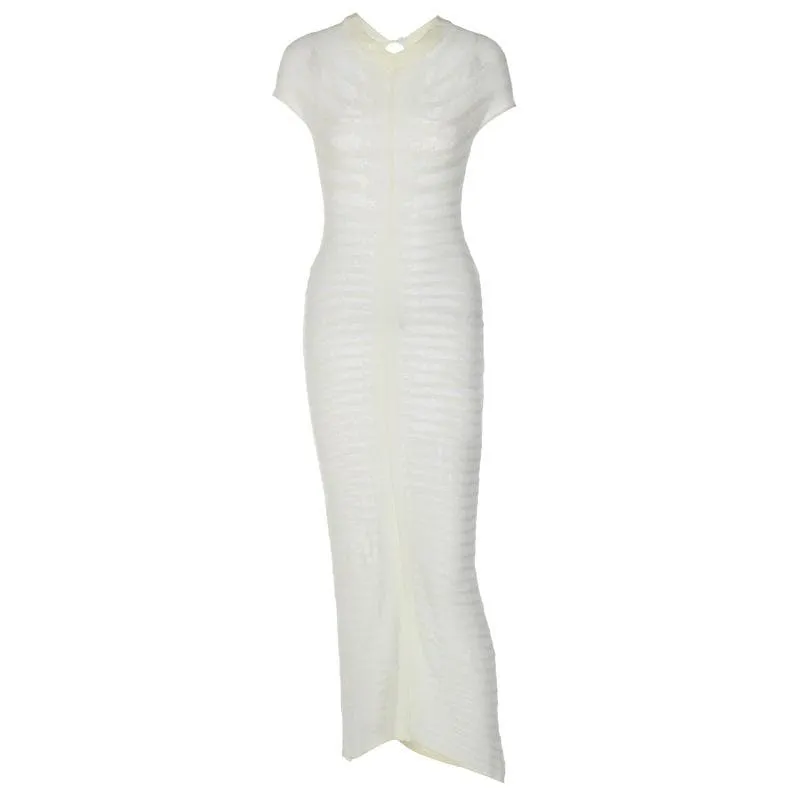 BerriesJam - Crochet Short Sleeve Button Solid Maxi Dress