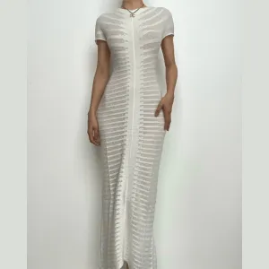 BerriesJam - Crochet Short Sleeve Button Solid Maxi Dress