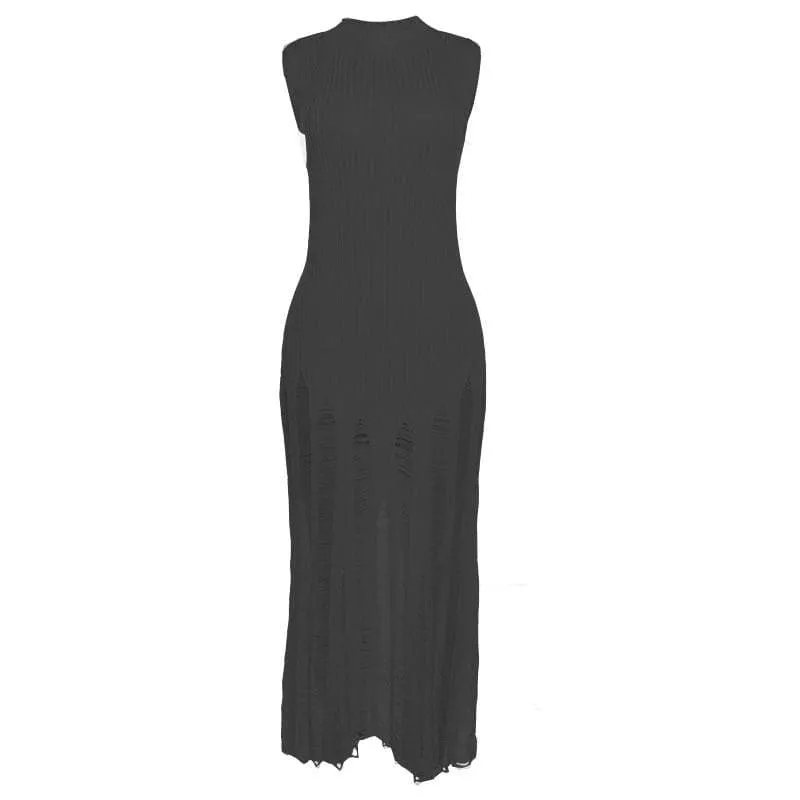 BerriesJam - Crochet Sleeveless Hollow Out Crewneck Cut Out Maxi Dress