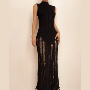 BerriesJam - Crochet Sleeveless Hollow Out Crewneck Cut Out Maxi Dress