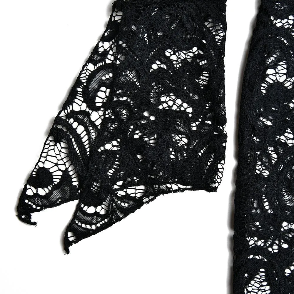 BerriesJam - Lace See Through Sleeve V Neck Solid Maxi Dress