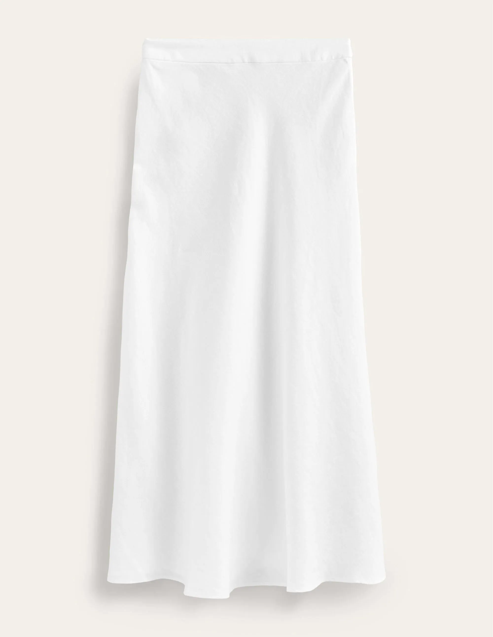 Bias Linen Midi Skirt-White