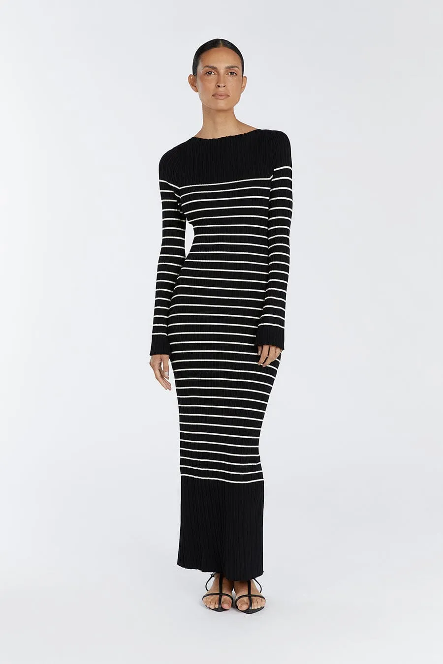 BILLIE BLACK STRIPE LONG SLEEVE MIDI DRESS
