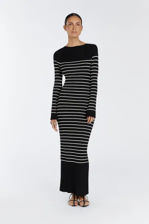 BILLIE BLACK STRIPE LONG SLEEVE MIDI DRESS