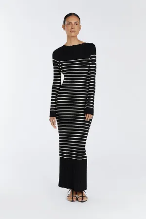 BILLIE BLACK STRIPE LONG SLEEVE MIDI DRESS