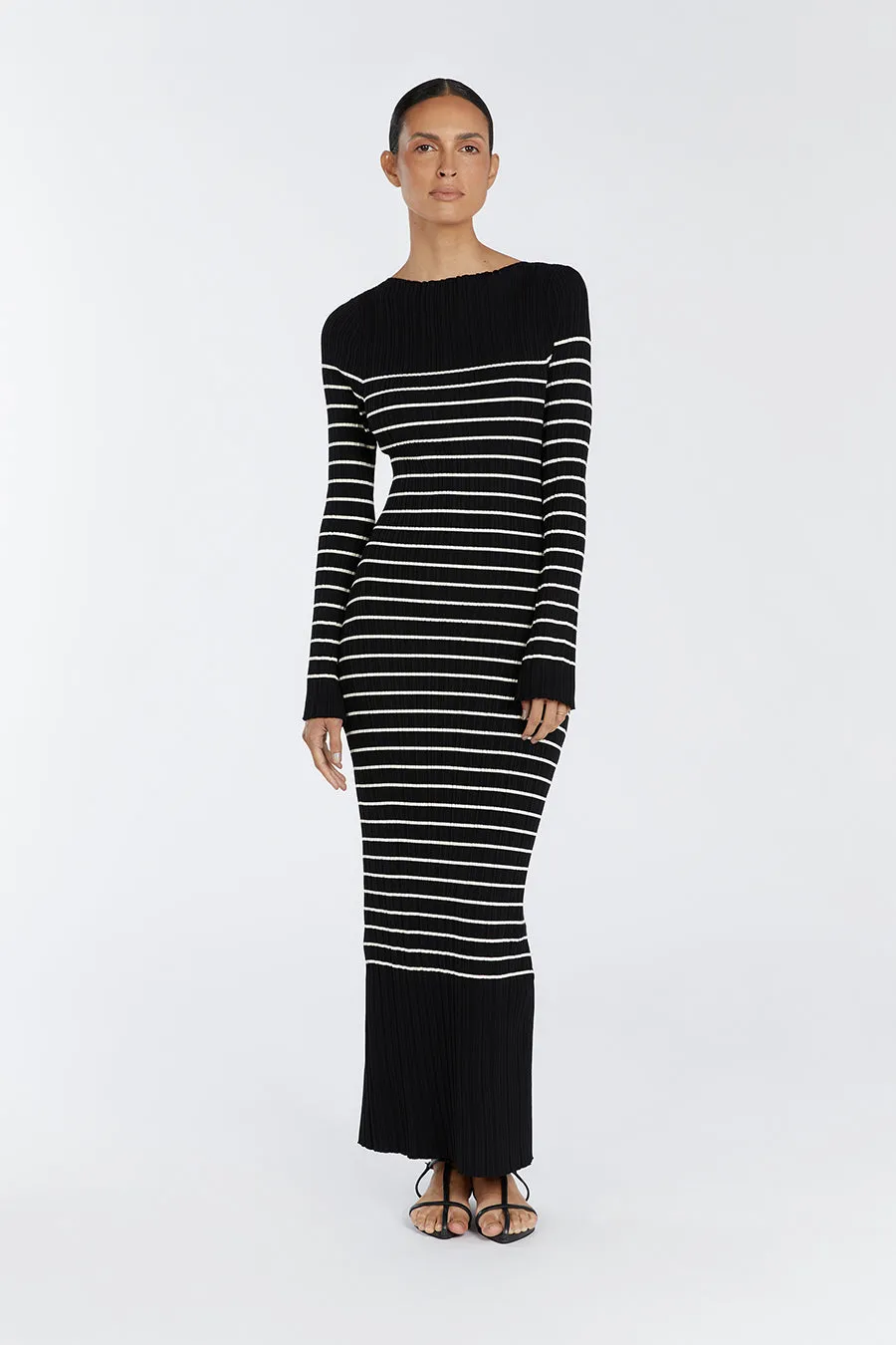 BILLIE BLACK STRIPE LONG SLEEVE MIDI DRESS