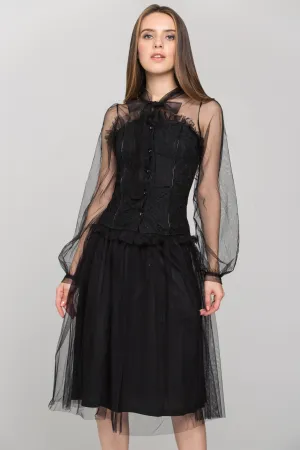 Black Burlesque Soft Tulle Two Piece Midi Dress