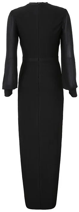 Black Long Sheer-Paneled Stretchy Gown