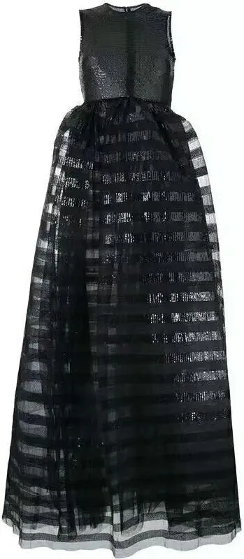 Black Sequin-Embellished Sleeveless Tulle Gown