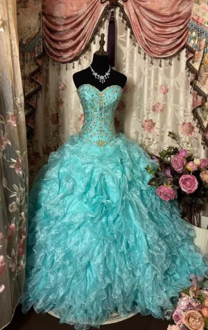Blue Sweetheart Neck A-Line Long Party Dress Vintage Evening Dress, D395