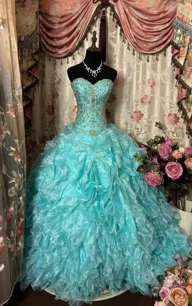 Blue Sweetheart Neck A-Line Long Party Dress Vintage Evening Dress, D395