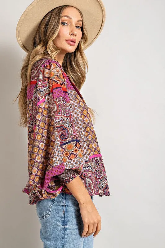 Boho Bliss Puff Sleeve Button Up Blouse