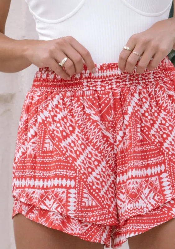 Boho Diamond Geometric Smocked Waist Short