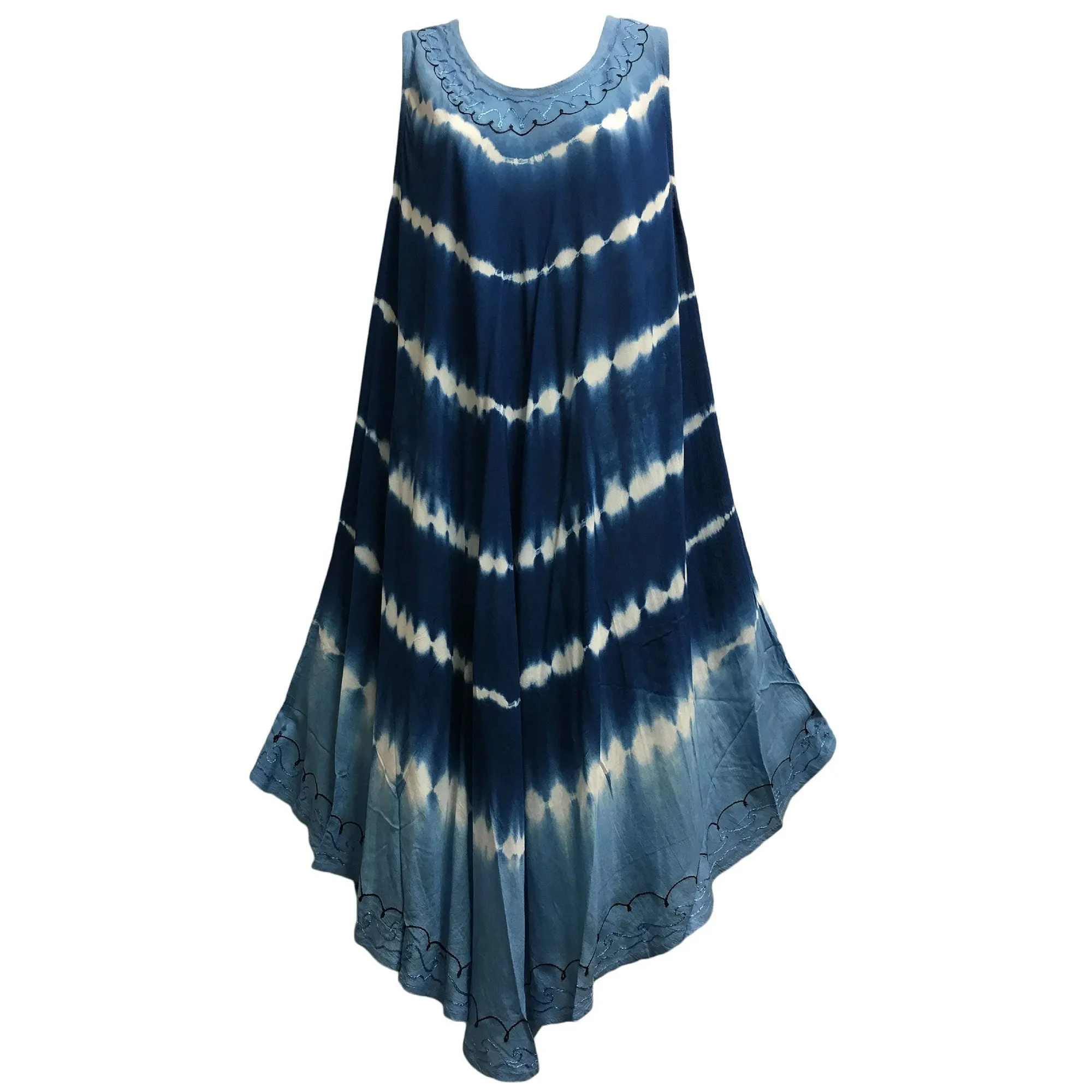 Boho Summer Casual Super Soft Zig-Zag Tie-Dye Sleeveless Caftan beach Dress Plus size lounge shibori Tye die Dress