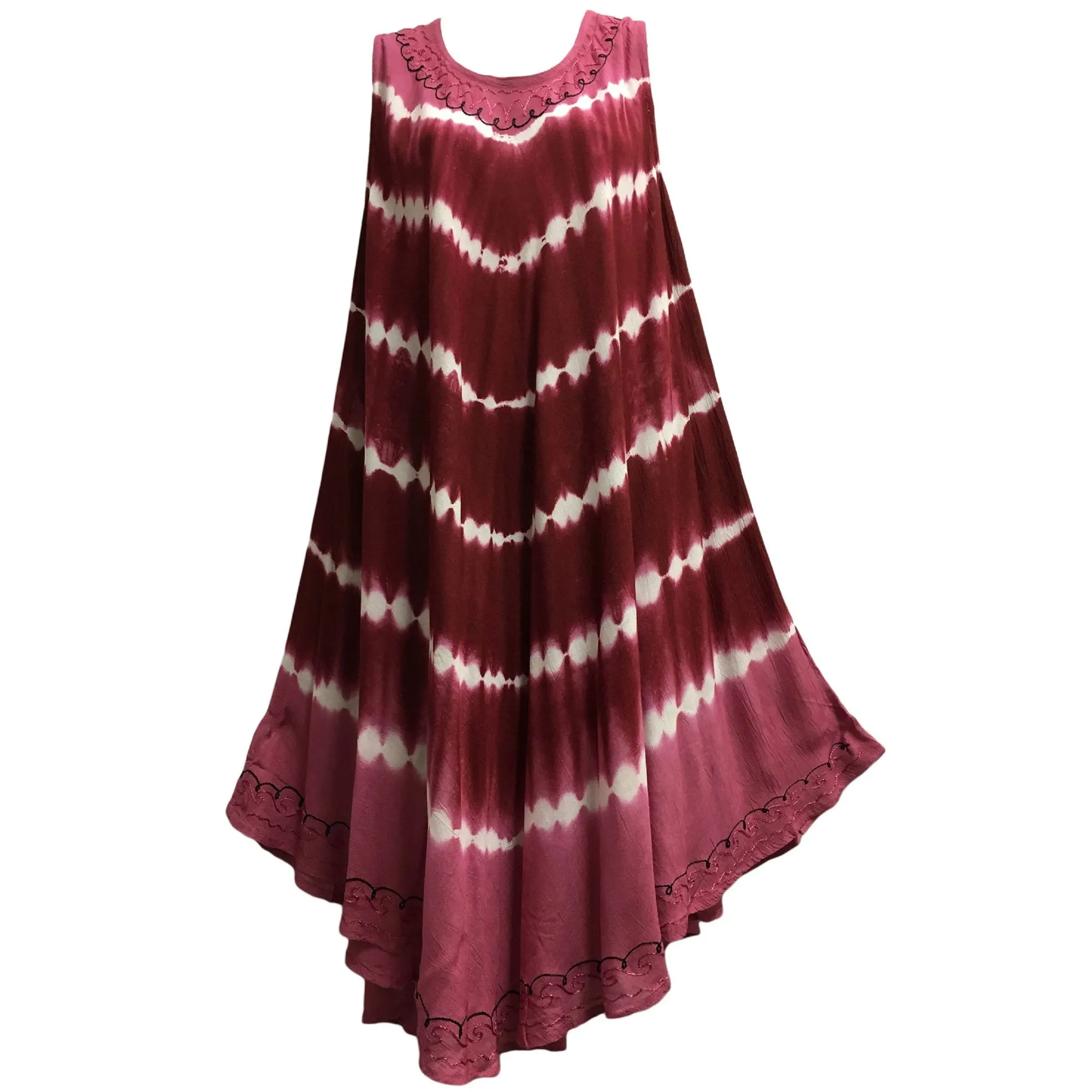 Boho Summer Casual Super Soft Zig-Zag Tie-Dye Sleeveless Caftan beach Dress Plus size lounge shibori Tye die Dress