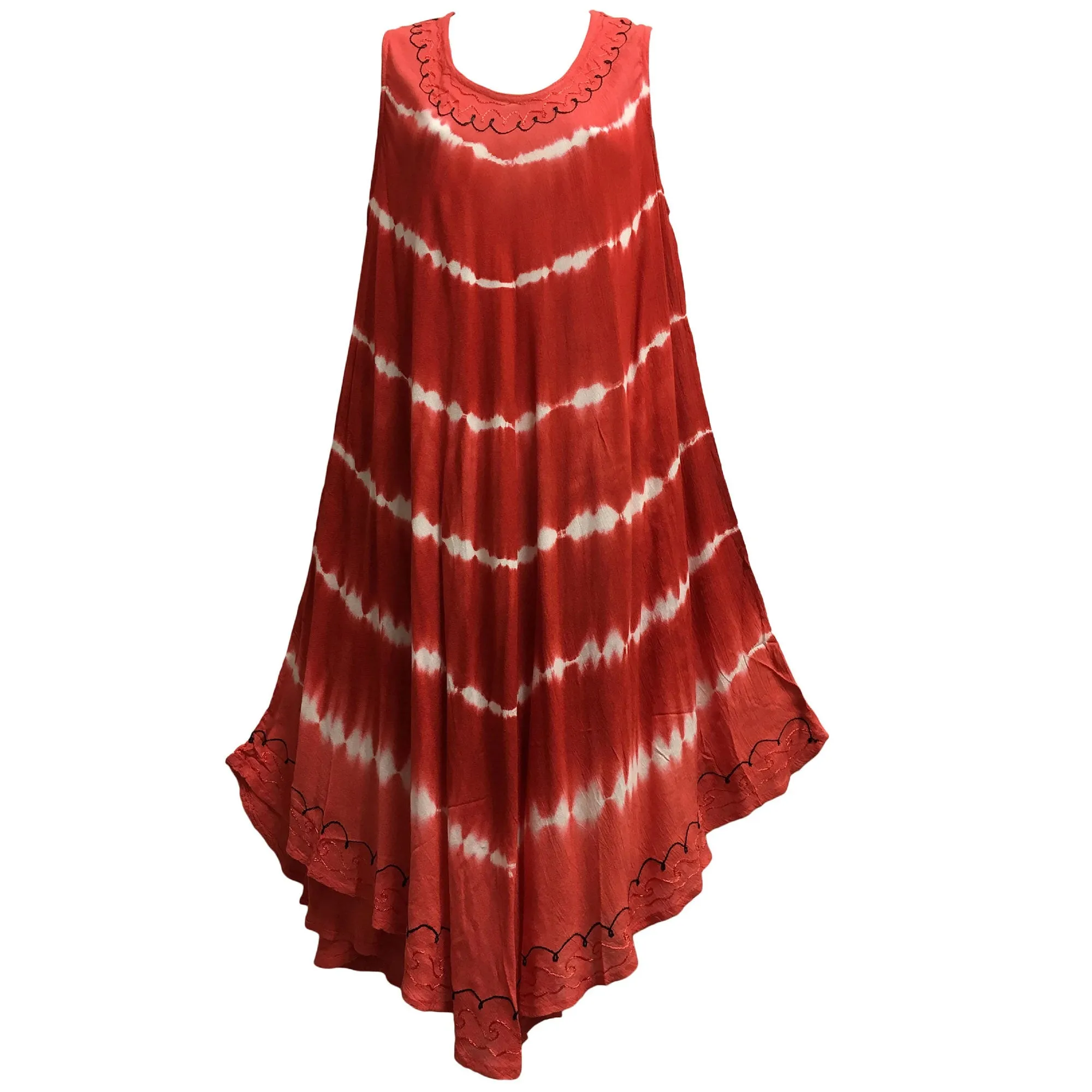 Boho Summer Casual Super Soft Zig-Zag Tie-Dye Sleeveless Caftan beach Dress Plus size lounge shibori Tye die Dress