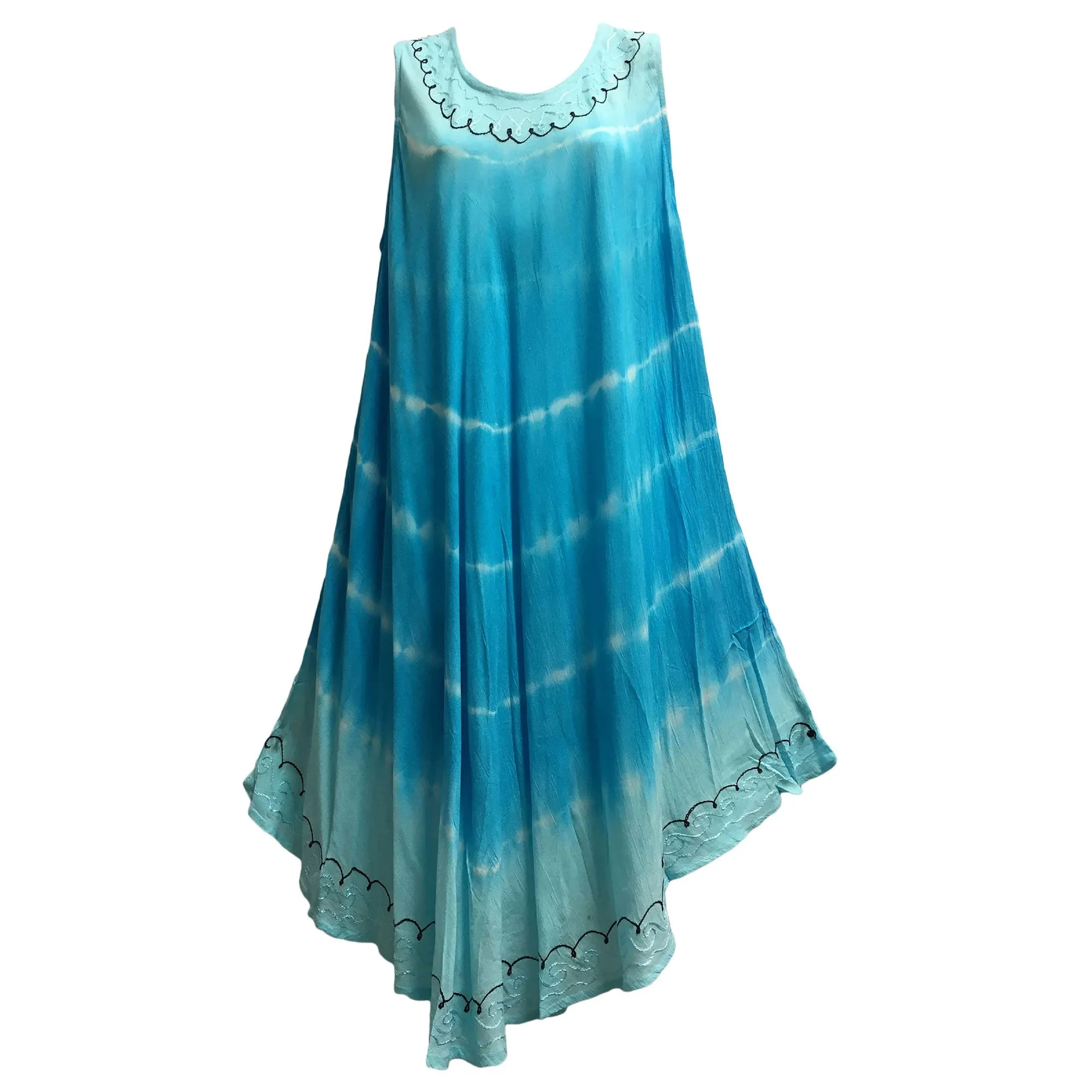 Boho Summer Casual Super Soft Zig-Zag Tie-Dye Sleeveless Caftan beach Dress Plus size lounge shibori Tye die Dress