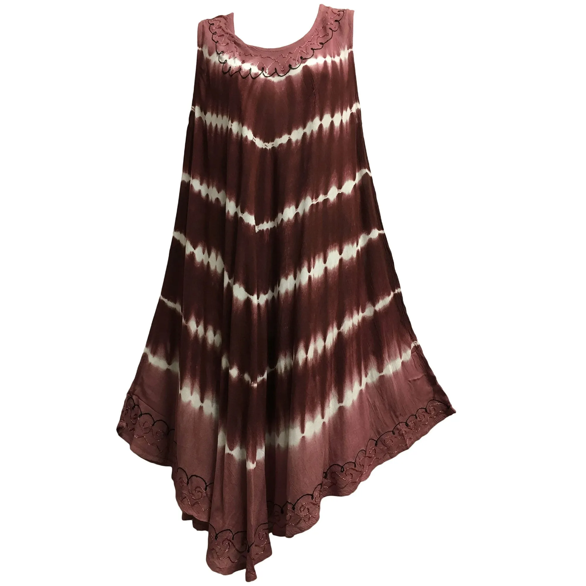 Boho Summer Casual Super Soft Zig-Zag Tie-Dye Sleeveless Caftan beach Dress Plus size lounge shibori Tye die Dress