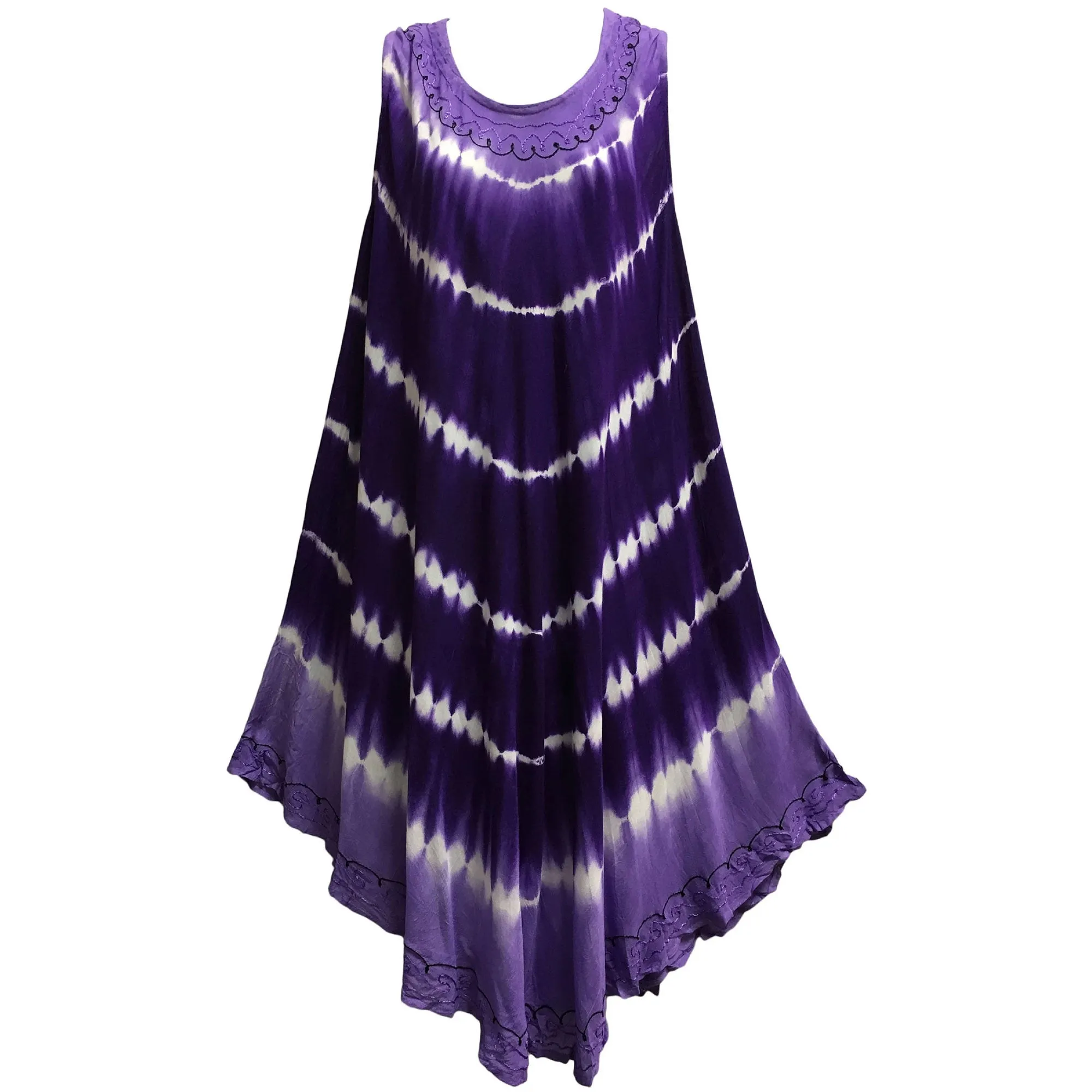 Boho Summer Casual Super Soft Zig-Zag Tie-Dye Sleeveless Caftan beach Dress Plus size lounge shibori Tye die Dress