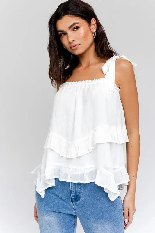 Bow Strap Ruffle Cami Top