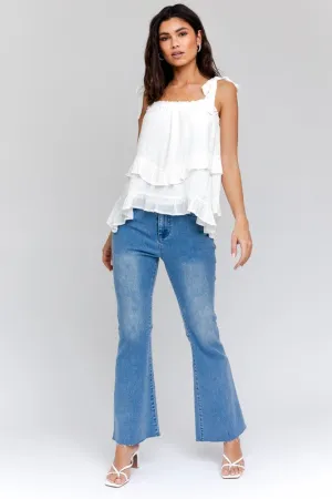 Bow Strap Ruffle Cami Top